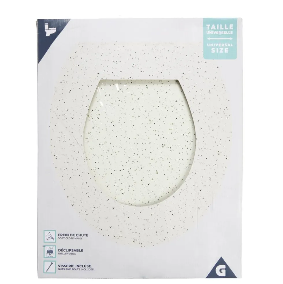 Abattant WC bois blanc motif granit déclipsable frein de chute taille universelle