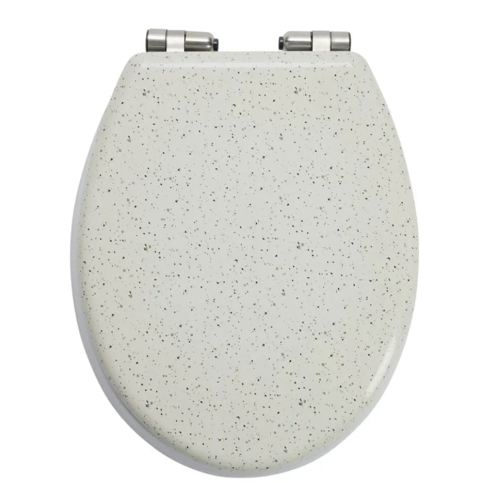 Abattant WC bois blanc motif granit déclipsable frein de chute taille universelle