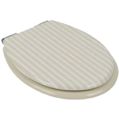 Abattant WC bois motif rayé avec frein de chute déclipsable réglable