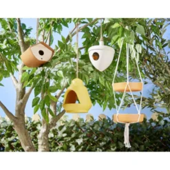 Abreuvoir pour oiseau Ø15xH56cm fibre de bambou et coton