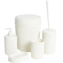 Accessoires salle de bain x5 plastique strié (2 modèles)