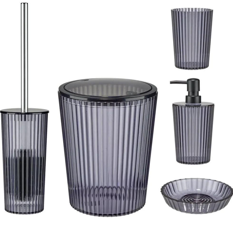Accessoires salle de bain x5 plastique noir transparent