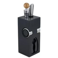 Accessoire à vin 6 pièces avec support en bois noir 6x6xH16cm