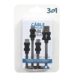 Adaptateur métal USB 3 en 1 USB-C - micro USB - Lightning