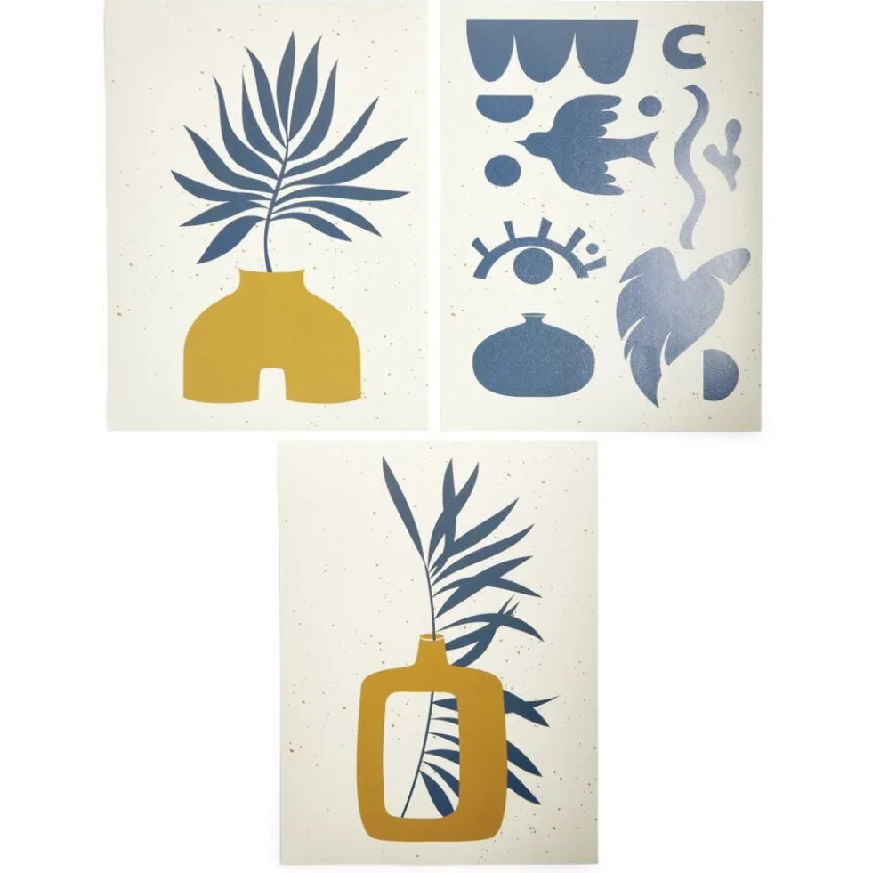 Affiche papier orange bleu et beige 30x40cm