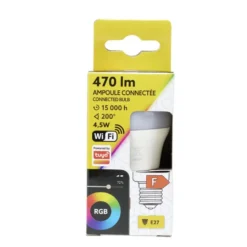 Ampoule LED connectée couleurs changeantes RGB 200° E27 470lms 4,5W
