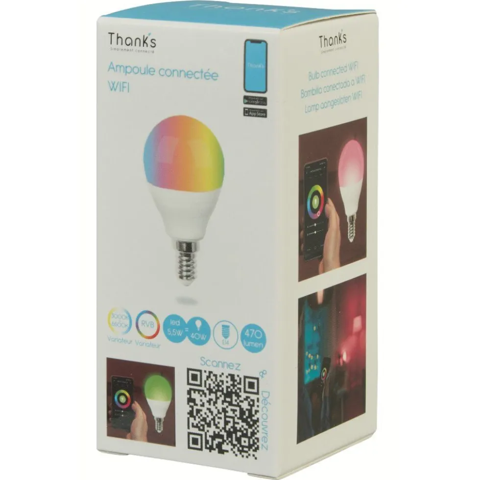 Ampoule LED connectée WIFI couleurs changeantes E14 40 W