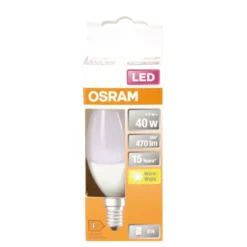 Ampoule LED E14 C35 blanc chaud Osram 4,9W=40W 470lms classe F