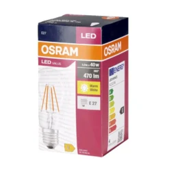 Ampoule LED filament E27 A60 blanc chaud Osram 4W=40W 470lms classe E