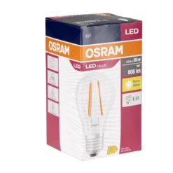 Ampoule LED filament E27 A60 blanc chaud Osram 6,5W=60W 806lms classe E