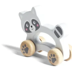 Animal à roulettes raton laveur en bois gris H12cm