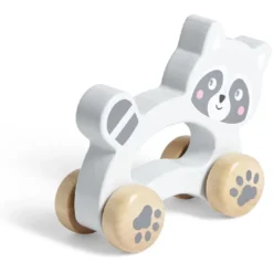 Animal à roulettes raton laveur en bois gris H12cm