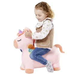 Animal sauteur licorne rose à gonfler 53x27xH53cm