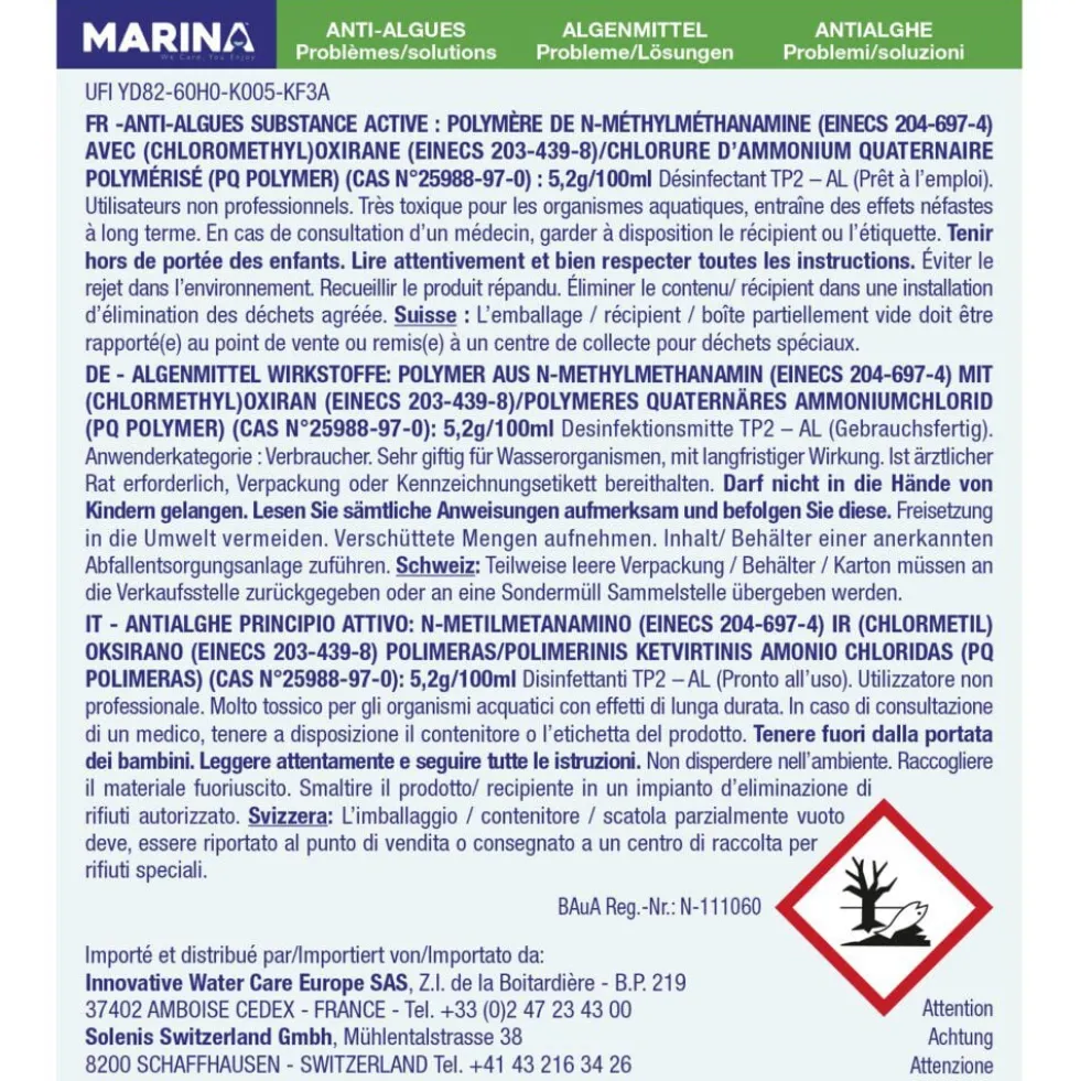 Anti algues sachet unidose 250ml Marina