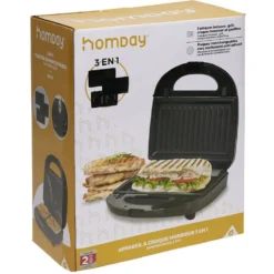 Appareil à croque monsieur 3en1 gaufre et grill 750W