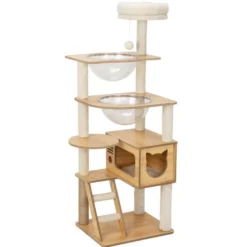 Arbre à chat XL 4 niveaux couchage et griffoir beige H133cm