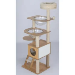 Arbre à chat XL 5 niveaux couchage griffoir beige H130cm
