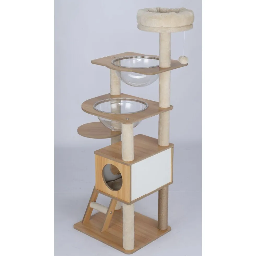 Arbre à chat XL 5 niveaux couchage griffoir beige H130cm