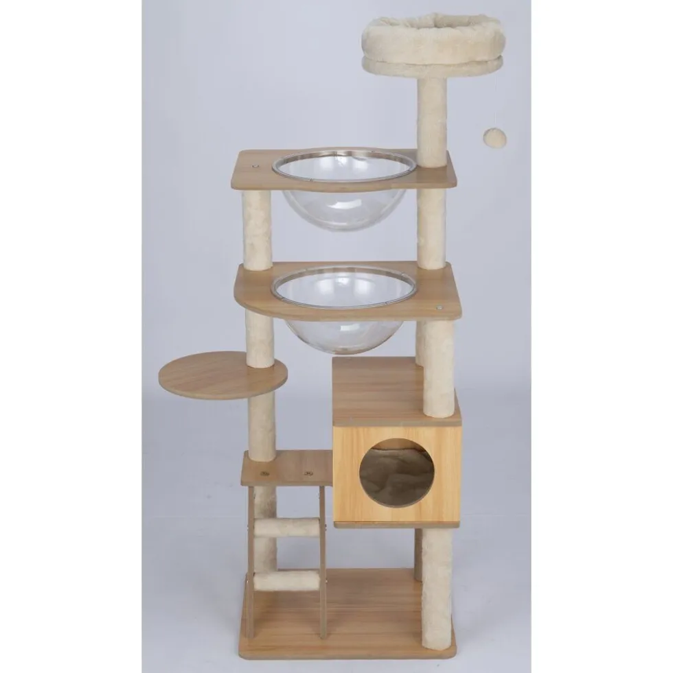Arbre à chat XL 5 niveaux couchage griffoir beige H130cm