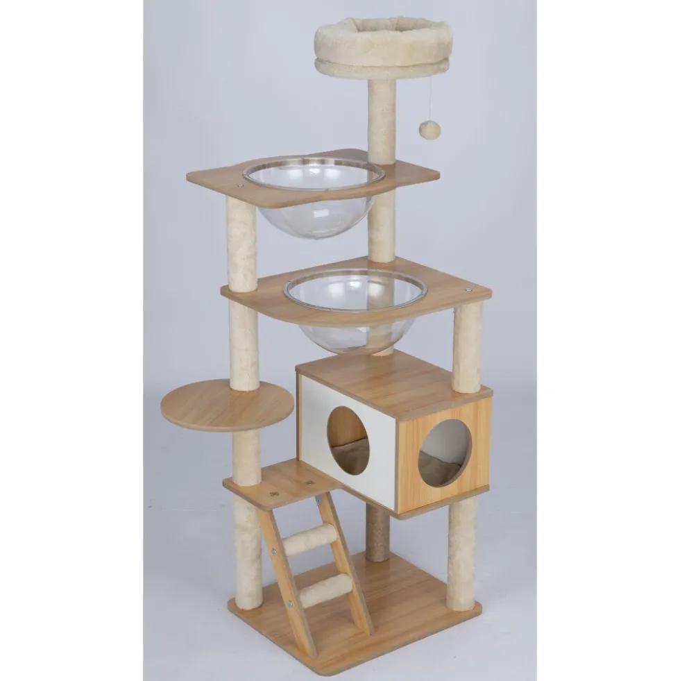 Arbre à chat XL 5 niveaux couchage griffoir beige H130cm