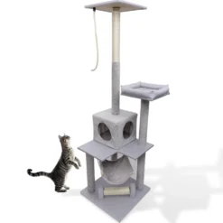Arbre à chat XXL 4 niveaux grattoir et couchage gris H165cm