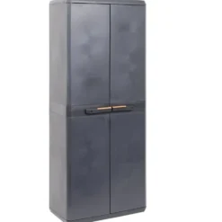 Armoire haute de garage plastique noire 3 tablettes 68x39xH166cm