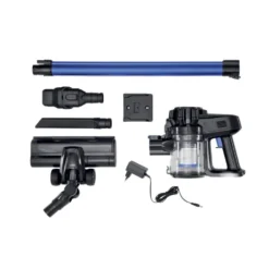 Aspirateur balai sans fil 6 accessoires CleanMaxx noir et bleu H109cm