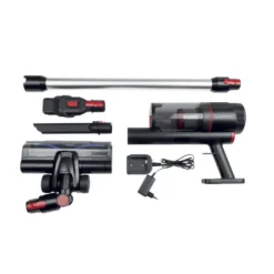 Aspirateur balai sans fil 6 accessoires CleanMaxx noir et rouge H109cm