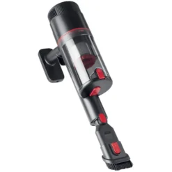 Aspirateur balai sans fil 6 accessoires CleanMaxx noir et rouge H109cm