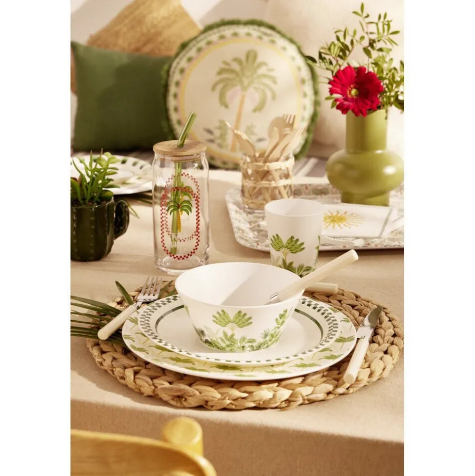 Assiette carton x8 blanc contour quadrillage vert et blanc Ø23cm
