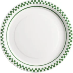 Assiette carton x8 blanc contour quadrillage vert et blanc Ø23cm