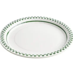 Assiette carton x8 blanc contour quadrillage vert et blanc Ø23cm