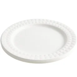 Assiette carton x8 canne à sucre bagasse contour façon diamant blanc Ø23cm