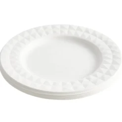 Assiette carton x8 canne à sucre bagasse contour façon diamant blanc Ø18cm