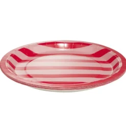 Assiette carton x8 thème piment bayadère rayures roses et rouges Ø23cm