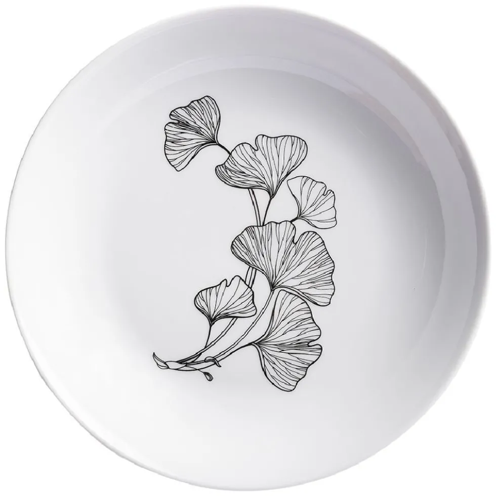 Assiette creuse blanche décor fleur noire Ø21cm