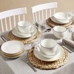 Assiette creuse porcelaine blanc liseré vert Ø20cm