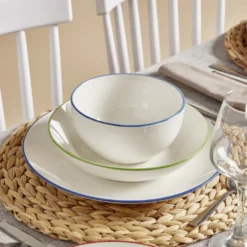 Assiette creuse porcelaine blanc liseré vert Ø20cm