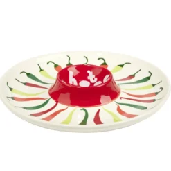 Assiette de présentation dolomite compartiment sauce motif piment Ø24cm (2 modèles)