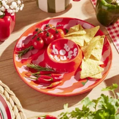 Assiette de présentation dolomite compartiment sauce motif piment Ø24cm (2 modèles)