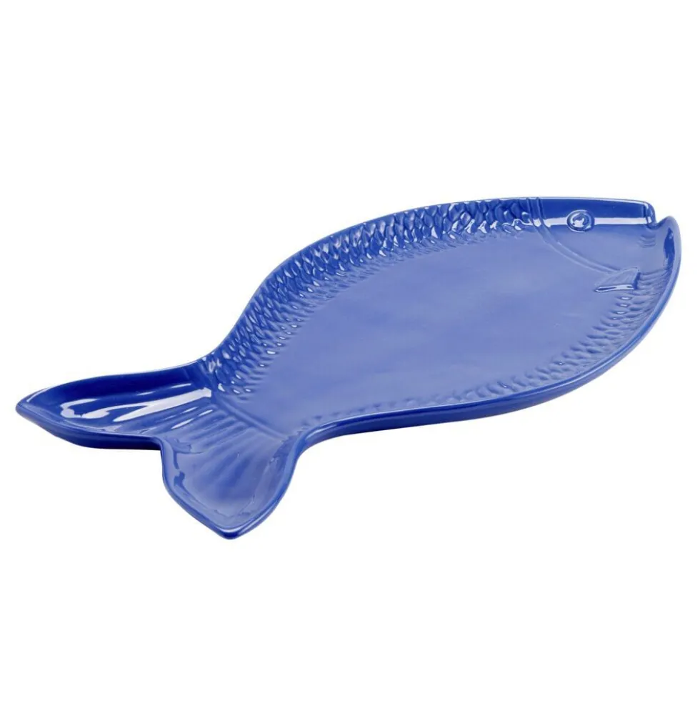 Assiette de présentation forme poisson céramique bleu 20x41cm