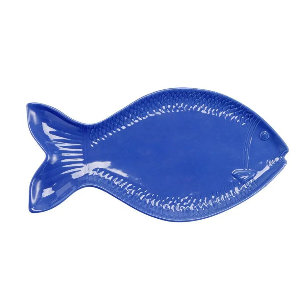 Assiette de présentation forme poisson céramique bleu 20x41cm
