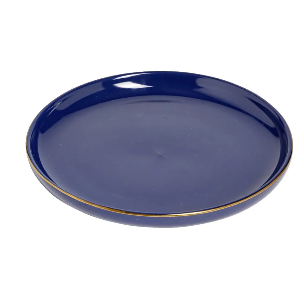 Assiette à dessert bleue bordure dorée Ø20cm