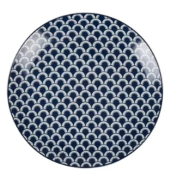 Assiette à dessert bleu foncé et blanc motif vague seigaiha Ø19cm