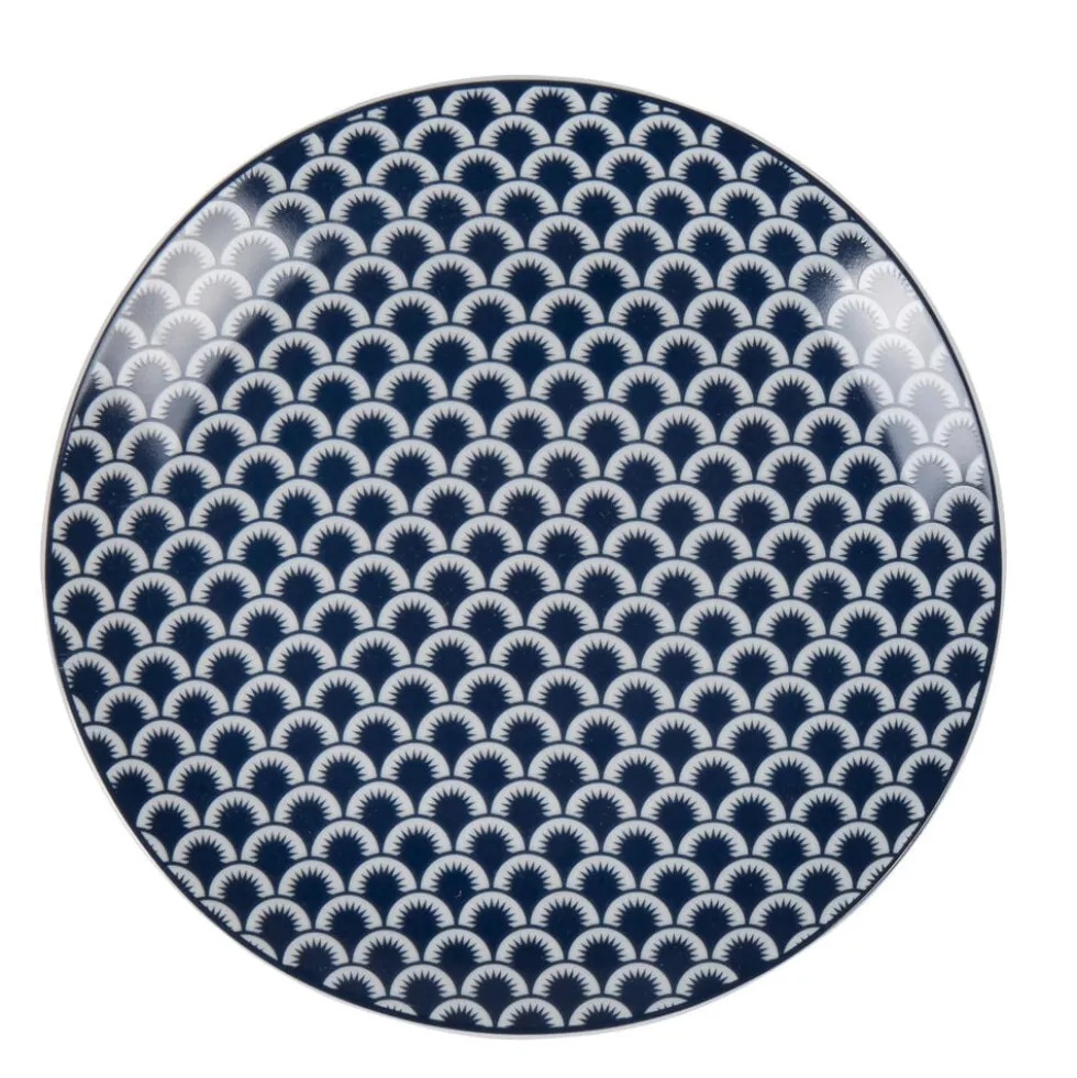 Assiette à dessert bleu foncé et blanc motif vague seigaiha Ø19cm