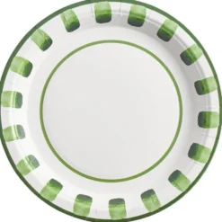 Assiette à dessert carton x8 blanc contour motif vert Ø18cm