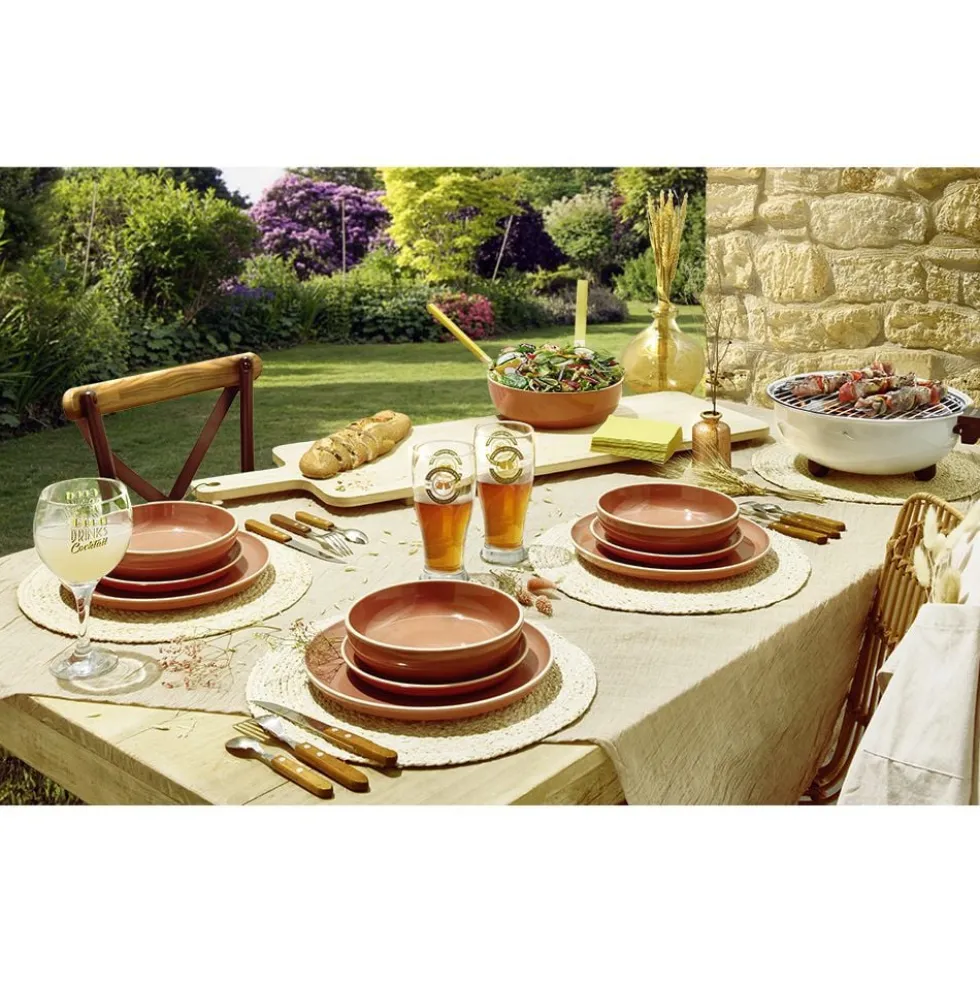 Assiette à dessert faïence Terracotta bord liseré crème Ø20cm