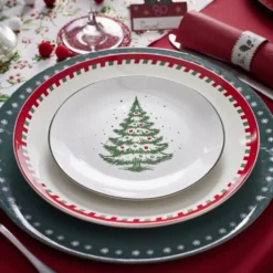 Assiette à dessert porcelaine blanche motif sapin de Noël Ø19cm