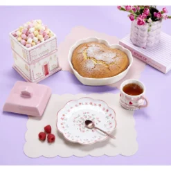 Assiette à dessert ronde Feston porcelaine blanche motif floral rose Ø22cm