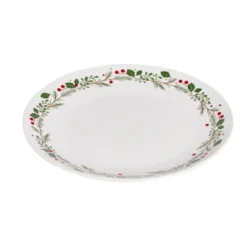 Assiette plate porcelaine blanche motif feuillage de Noël Ø27cm